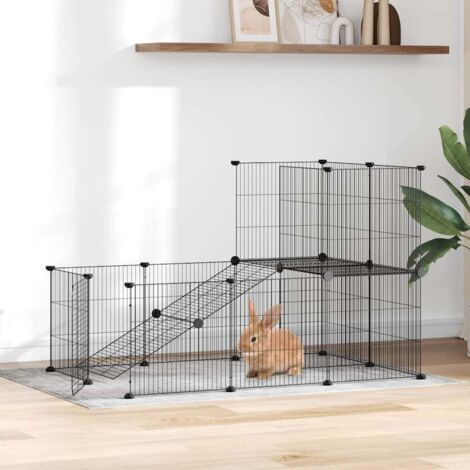 Cage animaux de compagnie à 20 panneaux et porte  Parc enclos pour animaux Noir 35x35 cm 87562
