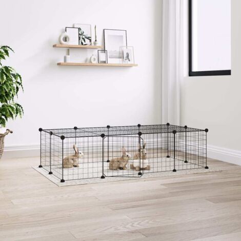 Cage animaux de compagnie à 20 panneaux et porte  Parc enclos pour animaux Noir 35x35 cm 94955