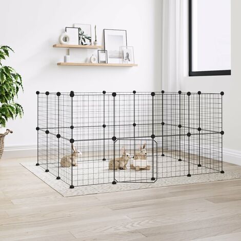 Cage animaux de compagnie à 28 panneaux et porte  Parc enclos pour animaux Noir 35x35 cm 16835