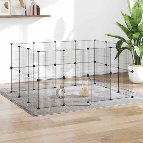 Cage animaux de compagnie à 28 panneaux et porte  Parc enclos pour animaux Noir 35x35 cm 27237