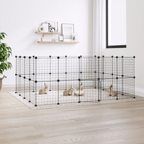 Cage animaux de compagnie à 36 panneaux et porte  Parc enclos pour animaux Noir 35x35 cm 21756