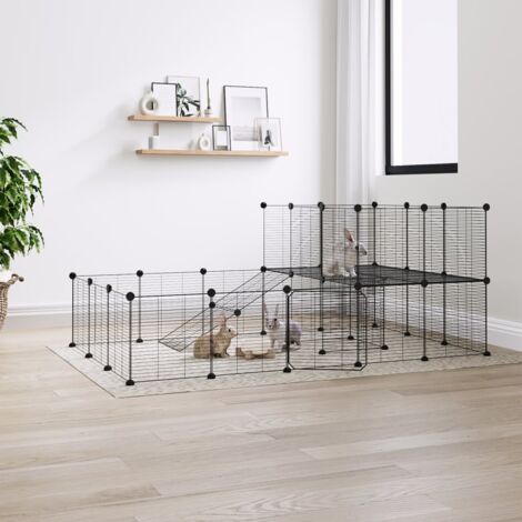 Cage animaux de compagnie à 36 panneaux et porte  Parc enclos pour animaux Noir 35x35 cm 51737