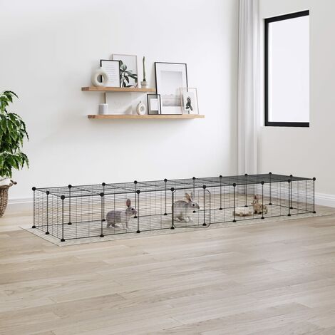 Cage animaux de compagnie à 36 panneaux et porte  Parc enclos pour animaux Noir 35x35 cm 74582