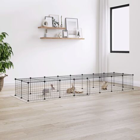 Cage animaux de compagnie à 36 panneaux et porte  Parc enclos pour animaux Noir 35x35 cm 99522