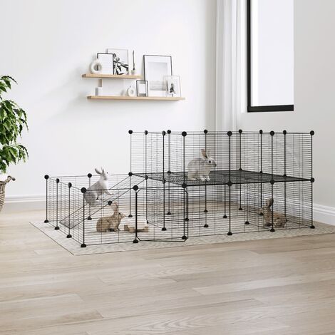 Cage animaux de compagnie à 44 panneaux et porte  Parc enclos pour animaux Noir 35x35 cm 48660