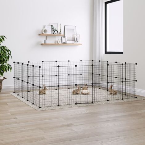 Cage animaux de compagnie à 44 panneaux et porte  Parc enclos pour animaux Noir 35x35 cm 95370
