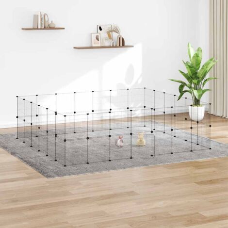 Cage animaux de compagnie à 52 panneaux et porte  Parc enclos pour animaux Noir 35x35 cm 29232