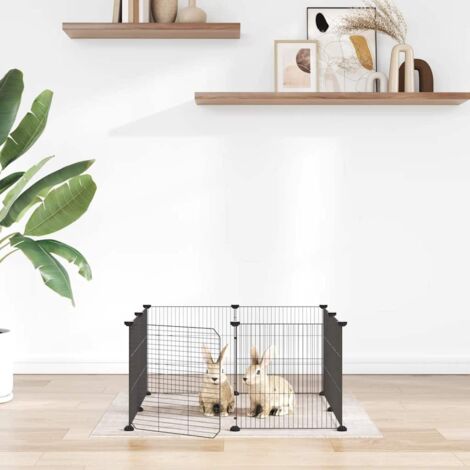 Cage animaux de compagnie à 8 panneaux et porte  Cage pour chien  Parc pour animaux Noir 35x35 cm MCYMH686975