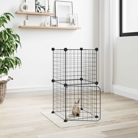 Cage animaux de compagnie à 8 panneaux et porte  Parc enclos pour animaux Noir 35x35 cm 12106