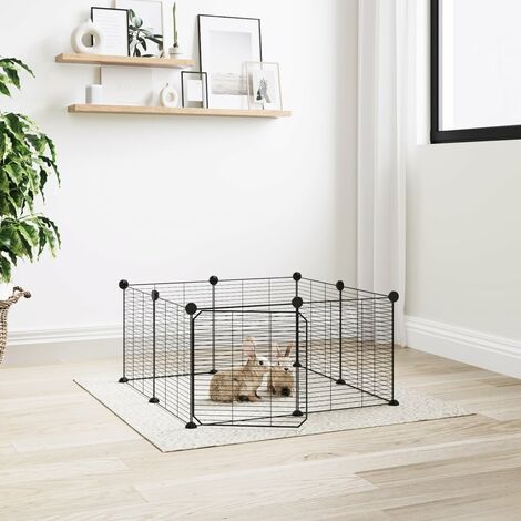 Cage animaux de compagnie à 8 panneaux et porte  Parc enclos pour animaux Noir 35x35 cm 33937