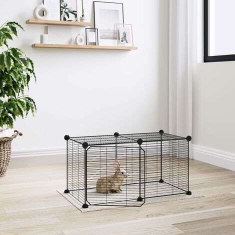 Cage animaux de compagnie à 8 panneaux et porte  Parc enclos pour animaux Noir 35x35 cm 62981