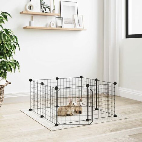 Cage animaux de compagnie à 8 panneaux et porte  Parc enclos pour animaux Noir 35x35 cm 98506