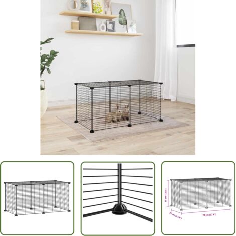 Cage animaux de compagnie à 8 panneaux  Parc enclos pour animaux Noir 35x35 cm Acier 13941