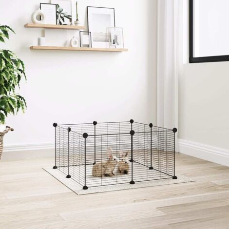 Cage animaux de compagnie à 8 panneaux  Parc enclos pour animaux Noir 35x35 cm Acier 22763