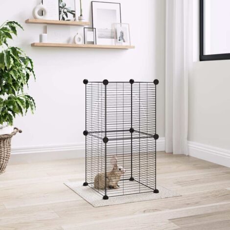 Cage animaux de compagnie à 8 panneaux  Parc enclos pour animaux Noir 35x35 cm Acier 47686