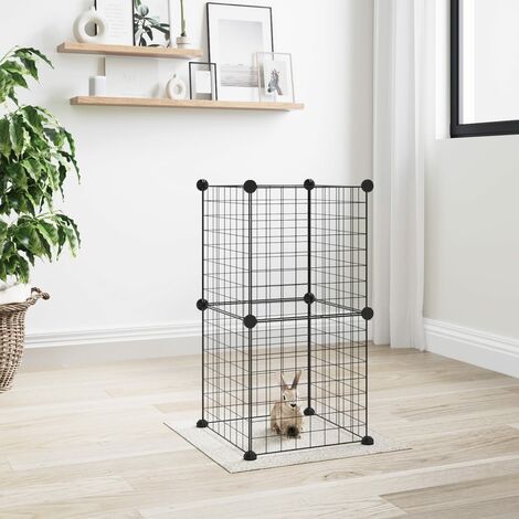 Cage animaux de compagnie à 8 panneaux  Parc enclos pour animaux Noir 35x35 cm Acier 87874