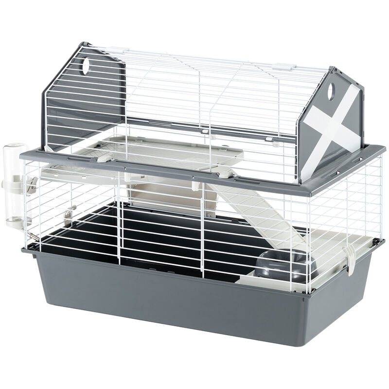 Ferplast - BARN 80 Cage pour lapins avec accessoires et adhésifs. Agencement style grange américaine.. Variante - Mesures: 78 x 48 x h 65 cm - Gris