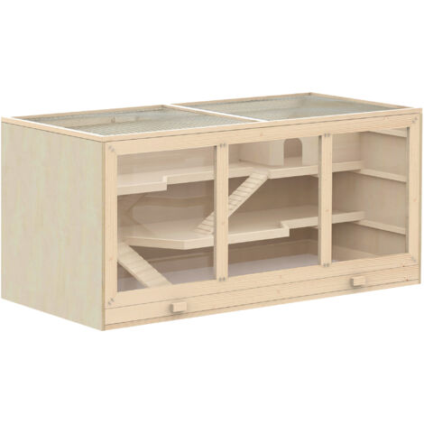 Cage bois hamsters rongeurs 3 étages étagère nettoyable couvercle pliant nain 115x57x55 cm bois naturel