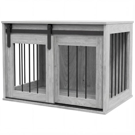 Cage caisse chien intérieur porte coulissante métal aspect bois 57x80x54 cm