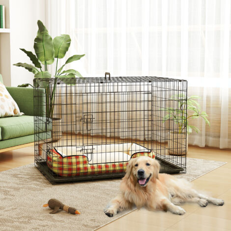 Cage caisse de transport pliante pour chien en acier 2 portes verrouillables 121 x 77 x 82 cm noir