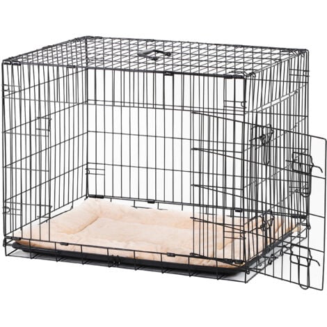 Cage pour Chien (91cm) – Cage Chien Pliante en métal Noir avec 2 Portes  (Avant et côté) avec Plateau de Base en Plastique résistant à la  Mastication