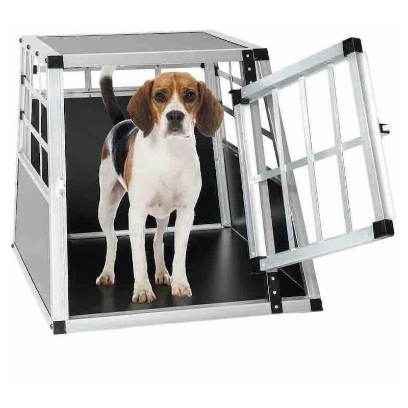 Cage Caisse de transport solide en métal et bois Arrière droit pour chiens - Noir