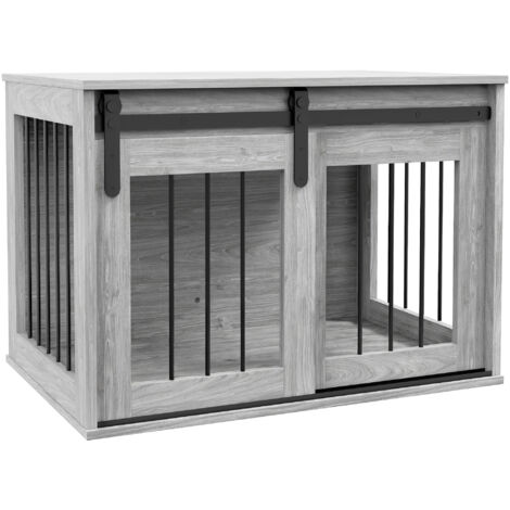 Cage caisse pour chien animaux intérieur porte coulissante, métal effet , dim. 57H x 80L x 54l cm