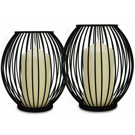 Cage Candle Holders - Set of 2  Small and Large Pillar Candle Lanterns  Birdcage Holder for Candles  Black Iron Candle Holder Decor  M&W