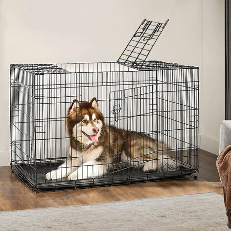 IZTOSS Cage Chien - Qualite Cage pour Chien, Chat, Animal Domestique - Pliable et Transportable avec Poignées et Plateau - Noir