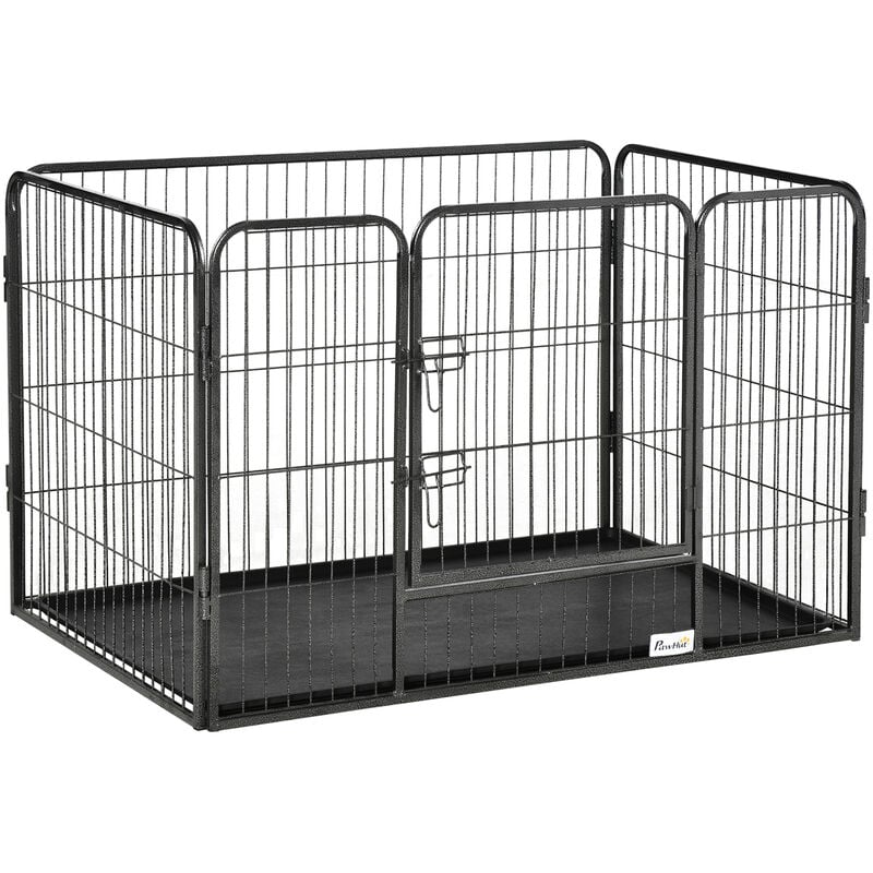 Pawhut - Cage chien démontable - enclos chien intérieur/extérieur - porte verrouillable, plateau - acier abs gris noir