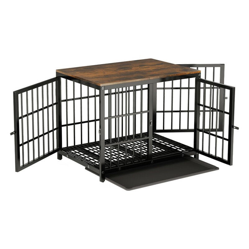 Bingo Paw - Cage Chien Interieur Grande Taille Caisse pour Grand Chien Maison Meuble Cages Chiens en Bois avec 3 Porte - m Noir 78x56x65cm