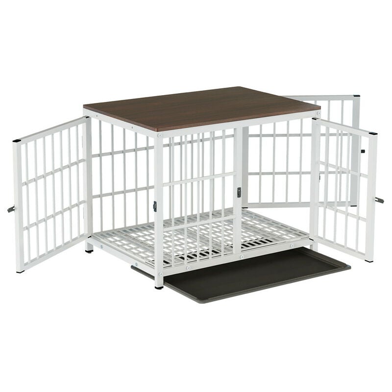 Cage Chien Interieur Grande Taille Caisse pour Grand Chien Maison Meuble Cages Chiens en Bois avec 3 Porte - M Blanc 78x56x65cm