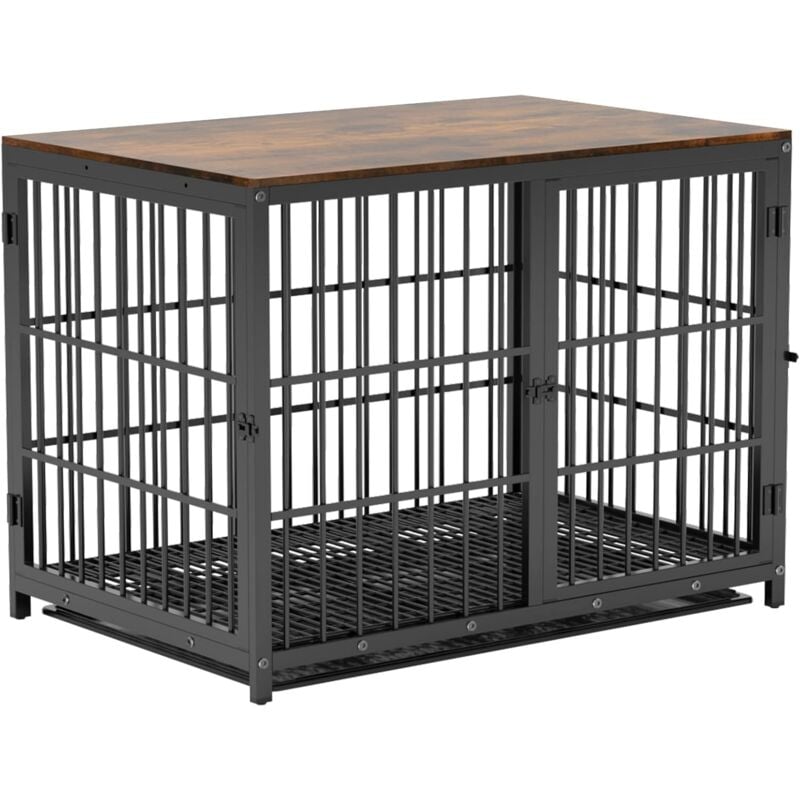 Bingo Paw - Cage Chien Interieur Grande Taille Caisse pour Grand Chien Maison Meuble Cages Chiens en Bois avec 3 Porte - xl Noir 108x72x81cm