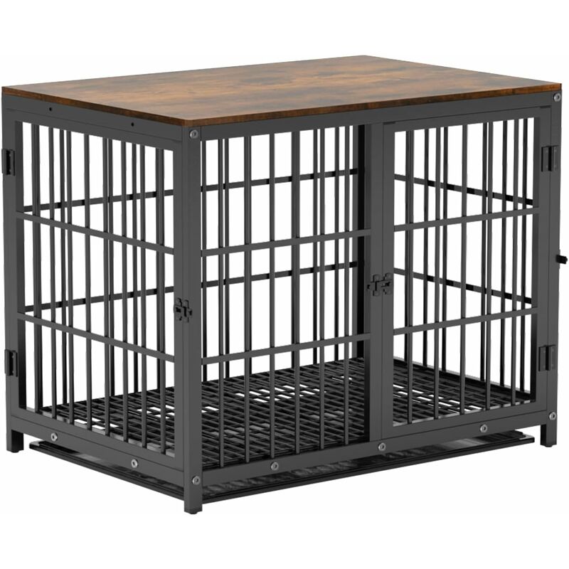 Bingo Paw - Cage Chien Interieur Grande Taille Caisse pour Grand Chien Maison Meuble Cages Chiens en Bois avec 3 Porte - l Noir 92x75x64cm