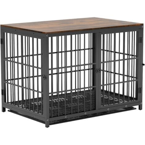 Cage Chien Interieur Grande Taille Caisse pour Grand Chien Maison Meuble Cages Chiens en Bois avec 3 Porte - XL Noir 108x72x81cm
