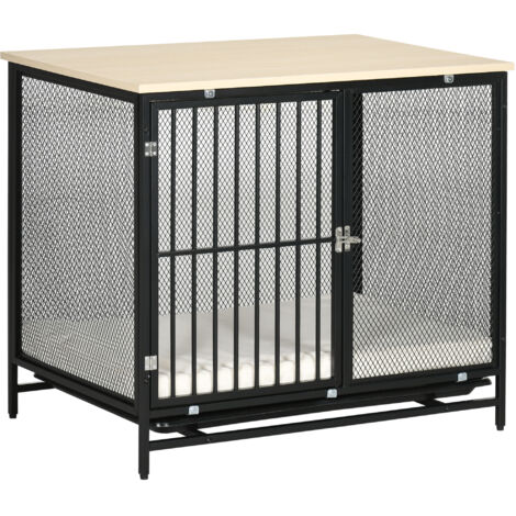 Cage chien niche plateau extensible chêne noir 80x55x71 cm