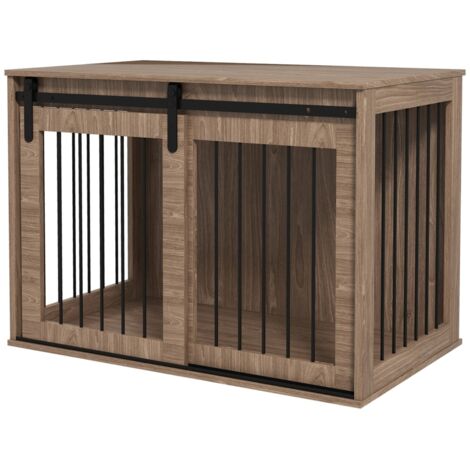 Cage chien verrouillable aspect bois rustique, 98x58x67 cm noyer noir