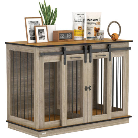 Cage chiens 2 portes boîte transport style rustique verrouillable marron