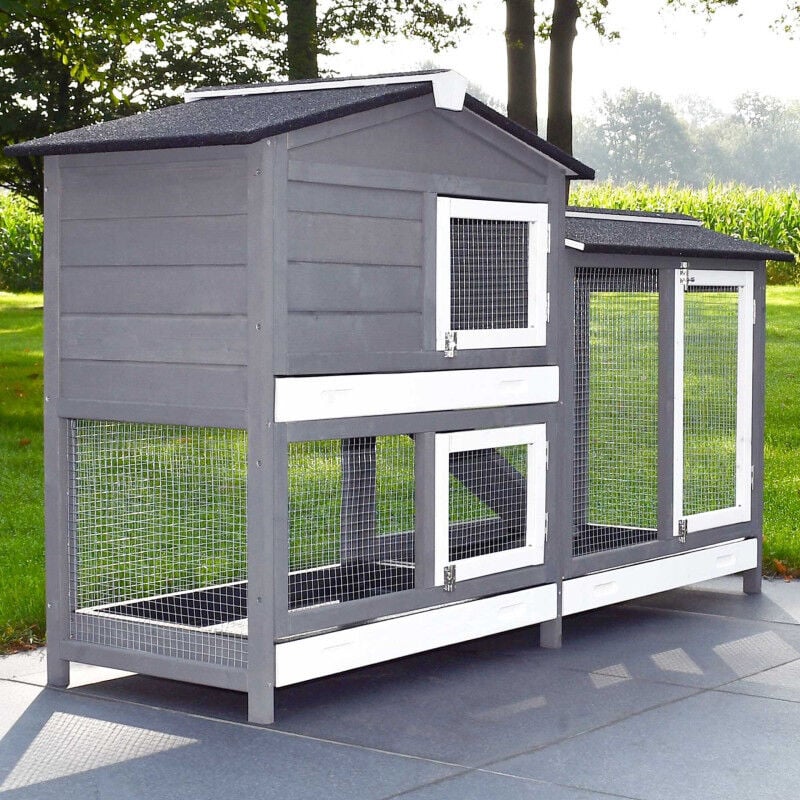 Cage Clapier Enclos lapin Extérieur en bois pour petits animaux-2 étages: 092 Rudy 145x50x94cm