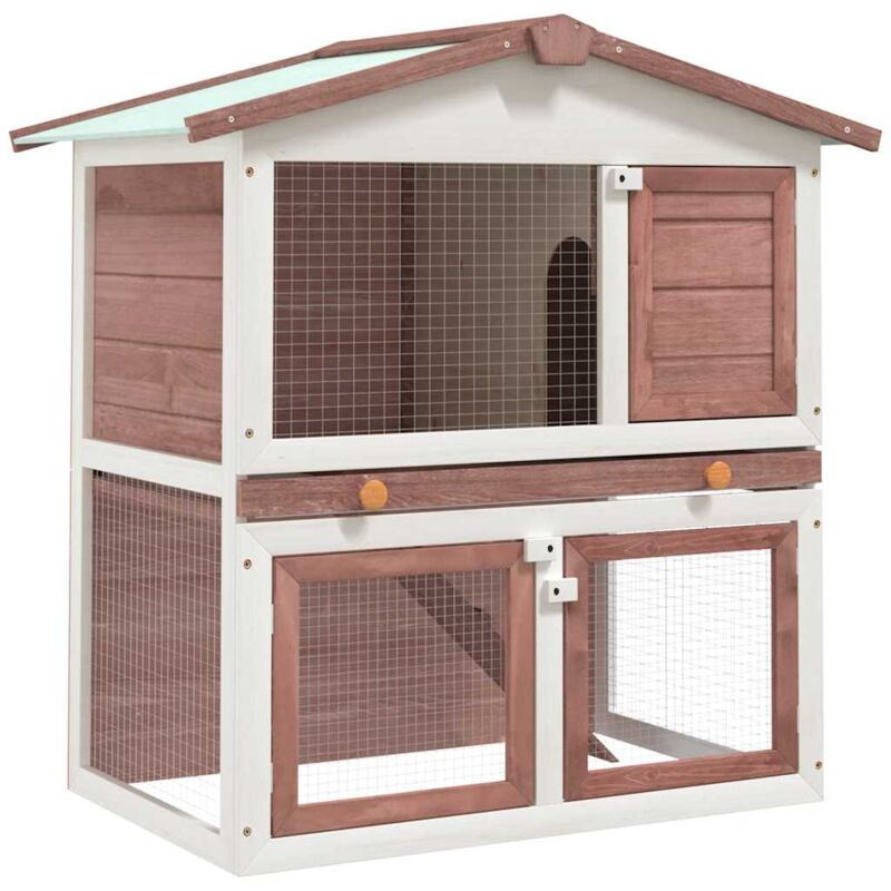 Clapier d'extérieur 3 portes Marron Bois Vidaxl