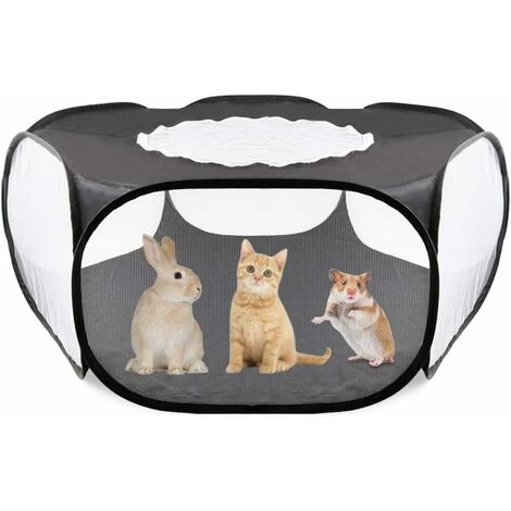 Cage Cochon d'Inde,Cage Hamster avec Cochon d'Inde De Clôture De Jardin Transparent Respirant Extérieur/Intérieur Portable Enclos Lapin Interieur for Hamster Rabbit Ferret Bunny Rat Black,VEBTles
