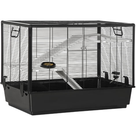 Cage cochons Inde poignée réservoir eau rampe plaque 80x48x58 cm noire