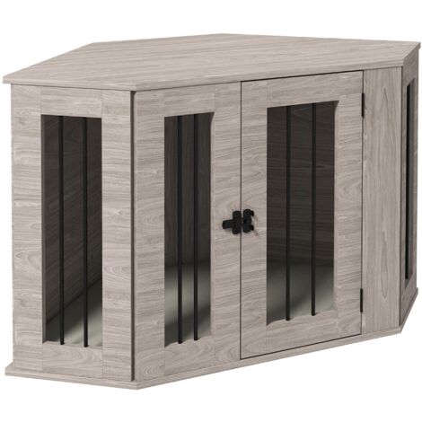 Cage d'angle pour chien avec coussin et loquet de porte, cage pour chiens de taille moyenne, noyer, 104 x 55 x 63 cm