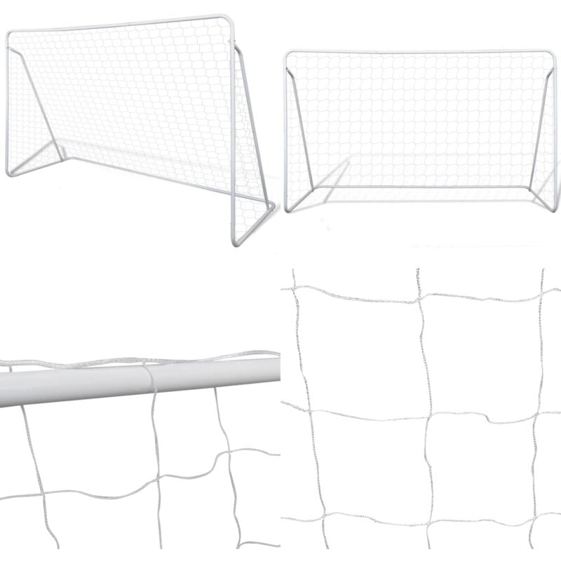 Cage de but de football 240x90x150 cm Acier - ensemble de but de football - ensembles de buts de football - Home & Living - Blanc