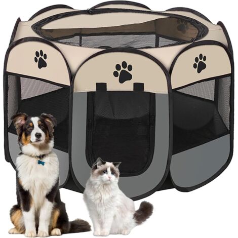 Cage de Chiens Portable,Cagede Chien Pliant Cat Stand,Cage deChien en Tissu Oxford ImperméableCage de ChatCage,Chien,Lapin(Gris,S,8)