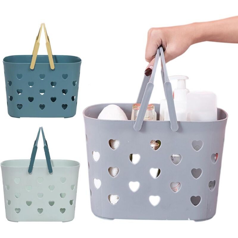 Cage de douche en plastique avec poignée, boîte de rangement portable, indispensable pour dortoir, vert, bleu et gris, 3 pièces