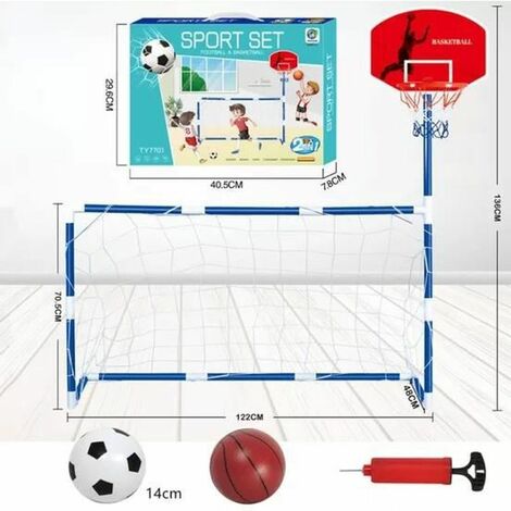 Cage de Football but de football avec Panier de basket Entra?nement Jouet Set de sport intérieur et extérieurpour enfants