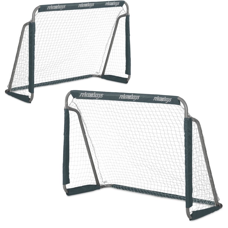 Cage de football, lot 2, enfants et adultes, métal, but stable pour foot, h x l x p : 110 x 150 x 75 cm, grise - Relaxdays