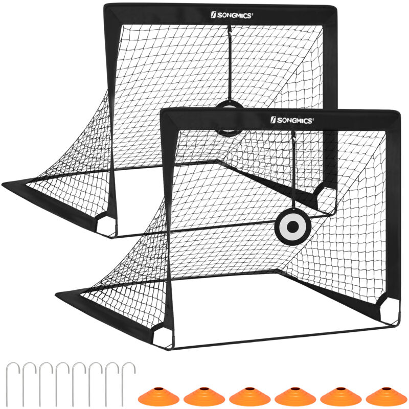 Cage de Football pour Enfant, Lot de 2, Filet de Football Portable et Pliable, pour Jardin, Parc, Plage, Tubes en Fibre de Verre, Noir