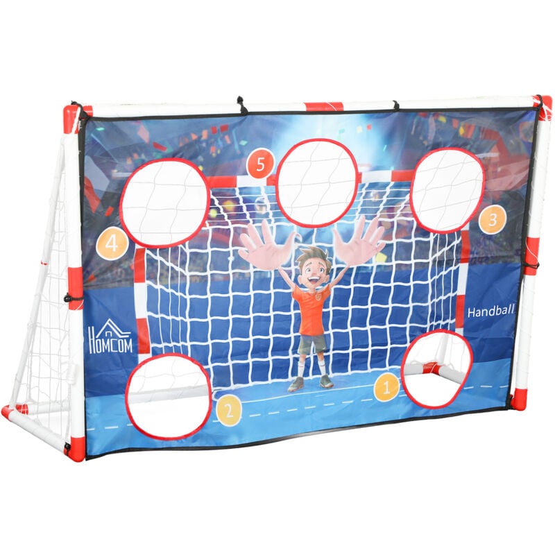 Homcom - Cage de handball enfant 5 zones cibles - balle, pompe, piquets inclus - blanc rouge